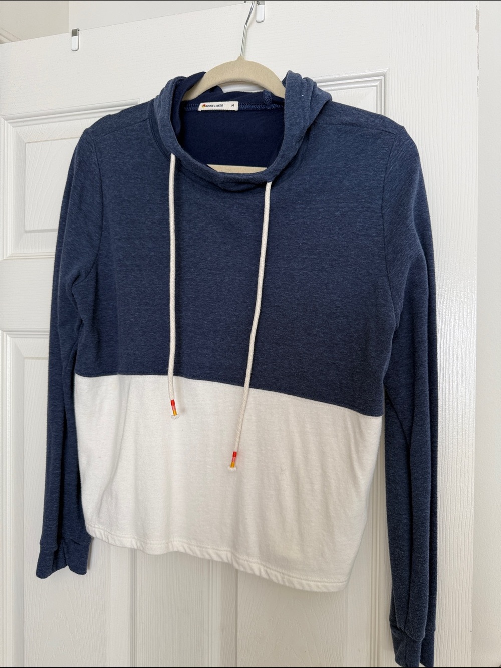 Marine Layer Navy and White cropped hoodie